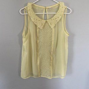 Embroidered Floral Collared Tank Sleeveless Blouse Large